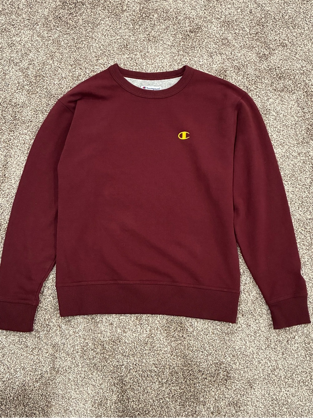 Champion Men's Crewneck Sweatshirt - Maroon with Yellow Logo